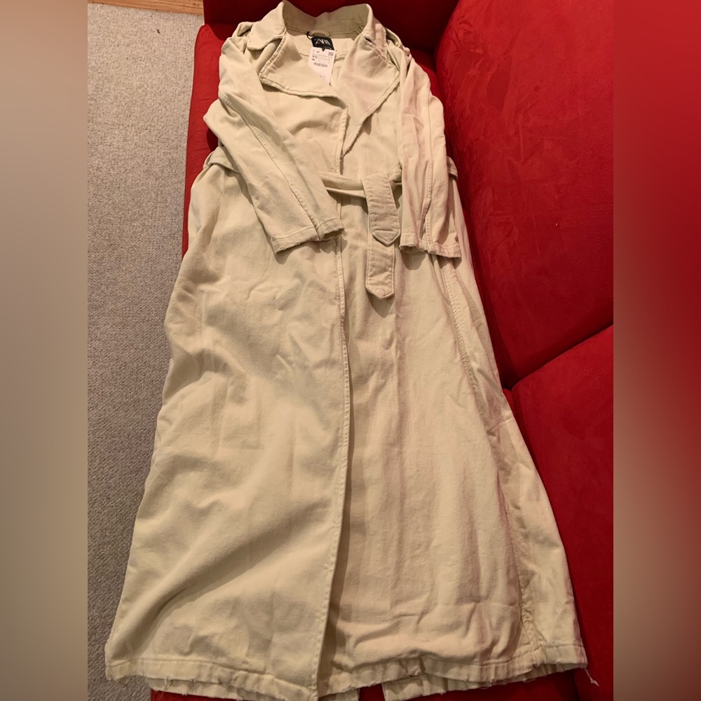 Zara BELTED COTTON TOPCOAT - Picture 10 of 11